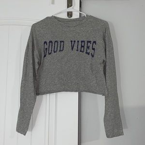 Grey Crop Top with Navy Writing